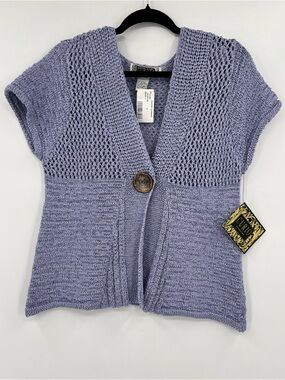 🆕 NWT CURIO Country Classics Cardigan Sweater Short Sleeve Knit Lavender Large